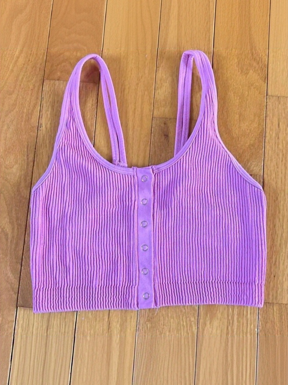 aerie Pink Ribbed Snap-Front Crop Tank